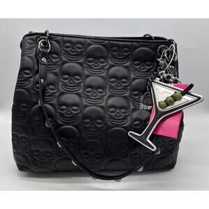 Betsy Johnson Faux Leather Skull Embossed Studded Purse Martini Charm NWT